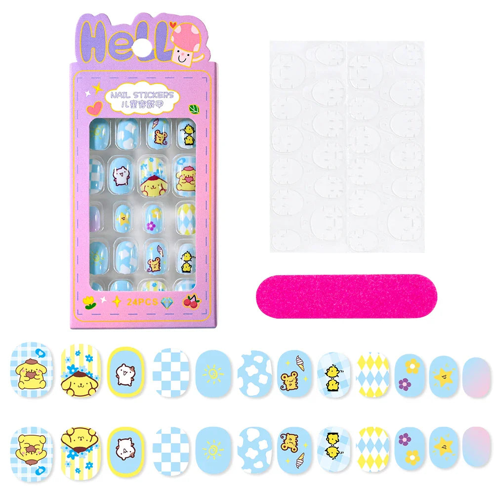 12pcs Kids 3D Stereo Sanrio Fake Nails Patch Sweet Girls Cute Cartoon Hello Kitty press on nails Kuromi Child Wearable FalseNail