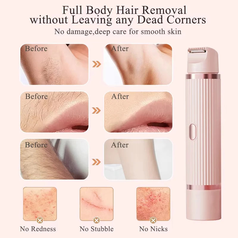 Waterproof 2in1 Electric Shaver for Women Bikini Hair Trimmer Wet Dry Use Dual Head Detachable Cordless Rechargeable