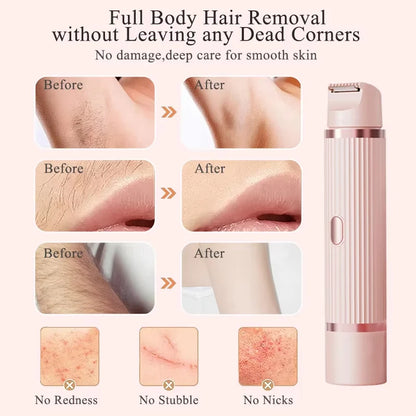 Waterproof 2in1 Electric Shaver for Women Bikini Hair Trimmer Wet Dry Use Dual Head Detachable Cordless Rechargeable