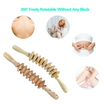 Natural Curved Wooden Massage Roller for Waist and Back, Multi-Functional Body Roller for Cellulite Reduction & Muscle Tension