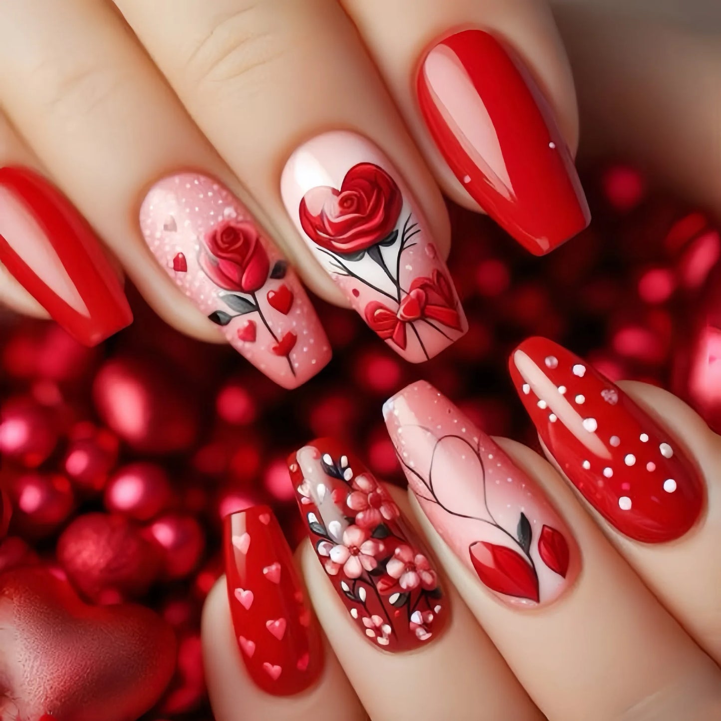 24Pcs Ladder-shaped Ballet False Nails with Glue Stripe Floral Nail Art Ombre French Press on Acrylic Nail Tips for Spice Girls