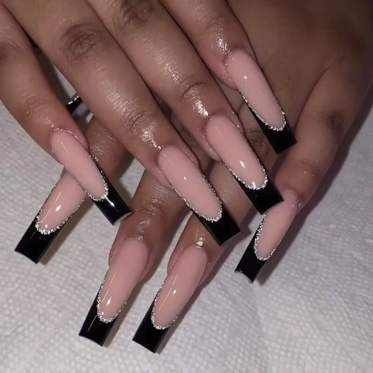 24Pcs Long Square False Nails Simple White French Fake Nails Wearable Ballet Coffin Full Cover Nail Tips Acrylic Press on Nails