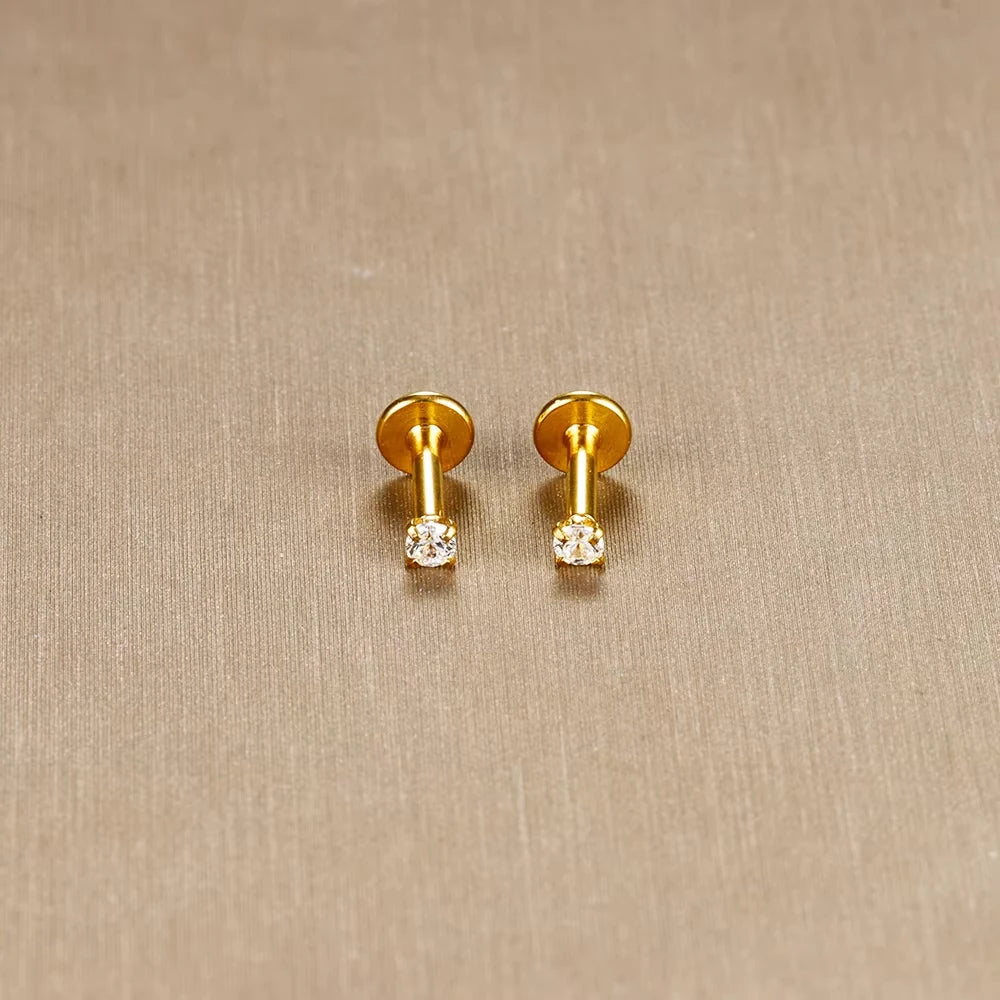 2PC Labret Tragus Stud Earrings 16G Surgical Stainless Steel CZ Crystal Monroe Helix Cartialge Conch Medusa Lip Body Piercing
