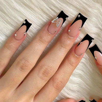 24Pcs Long Square False Nails Simple White French Fake Nails Wearable Ballet Coffin Full Cover Nail Tips Acrylic Press on Nails