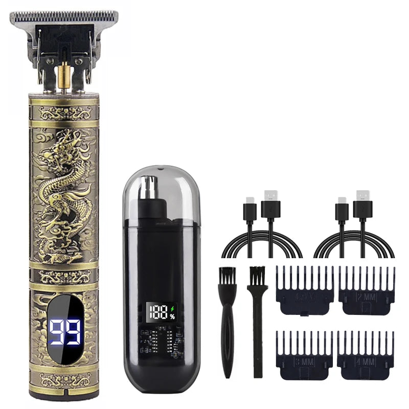 Vintage T9 Machine Electric Professional Hair Clippers Beard Clipper Rechargeable Men's Shaver Hair Trimmer Kit Boyfriend Gift