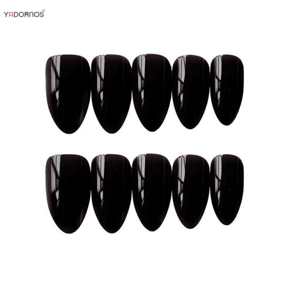 Almond Mid-length Black Fake Nail Solid Color Press on Nails Simple Full Cover Artificial Nail For Girls Nail Extension 24Pcs