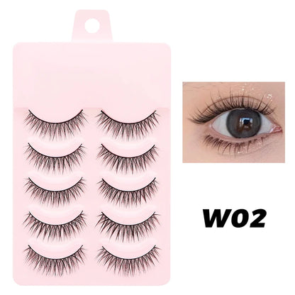 DINGSEN Fake Eyelash Anime Lashes 5 Pairs Little Devil Eyelashes Natural Daily Makeup Manga Eyelashes Clear Band Eyelashes