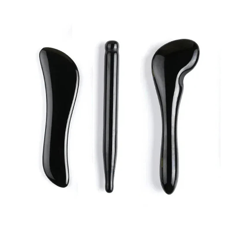 3pcs Black Obsidian Gua Sha Roller Set Facial Lift Massager Jade Stone Skin Scraper Body Anti-cellulite Relax Acupuncture Tools