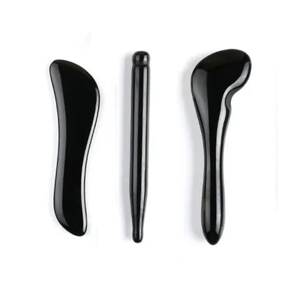 3pcs Black Obsidian Gua Sha Roller Set Facial Lift Massager Jade Stone Skin Scraper Body Anti-cellulite Relax Acupuncture Tools