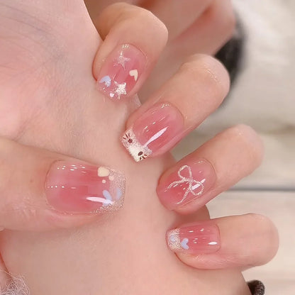 24pcs Red Rose Fake Nails Long Flower Ballet Press on Nails Design French False Nail Full Cover Wearable Fake Nail Tips Art