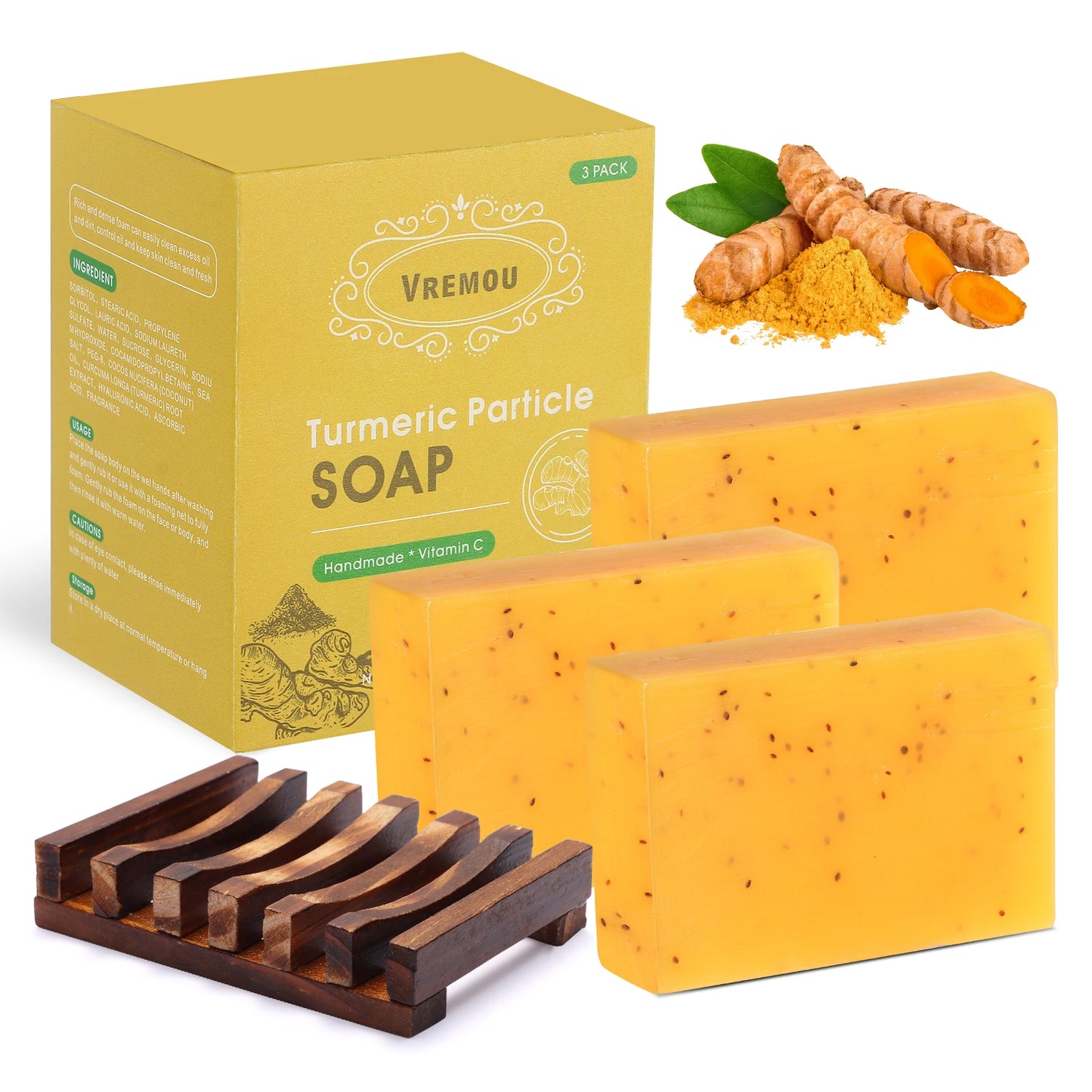 Lemon and Turmeric Kojic Acid Soap - Vitamin C, Retinol - Hyaluronic Acid, Vitamin E, Shea Butter, Castile Olive Oil - 3 Pack