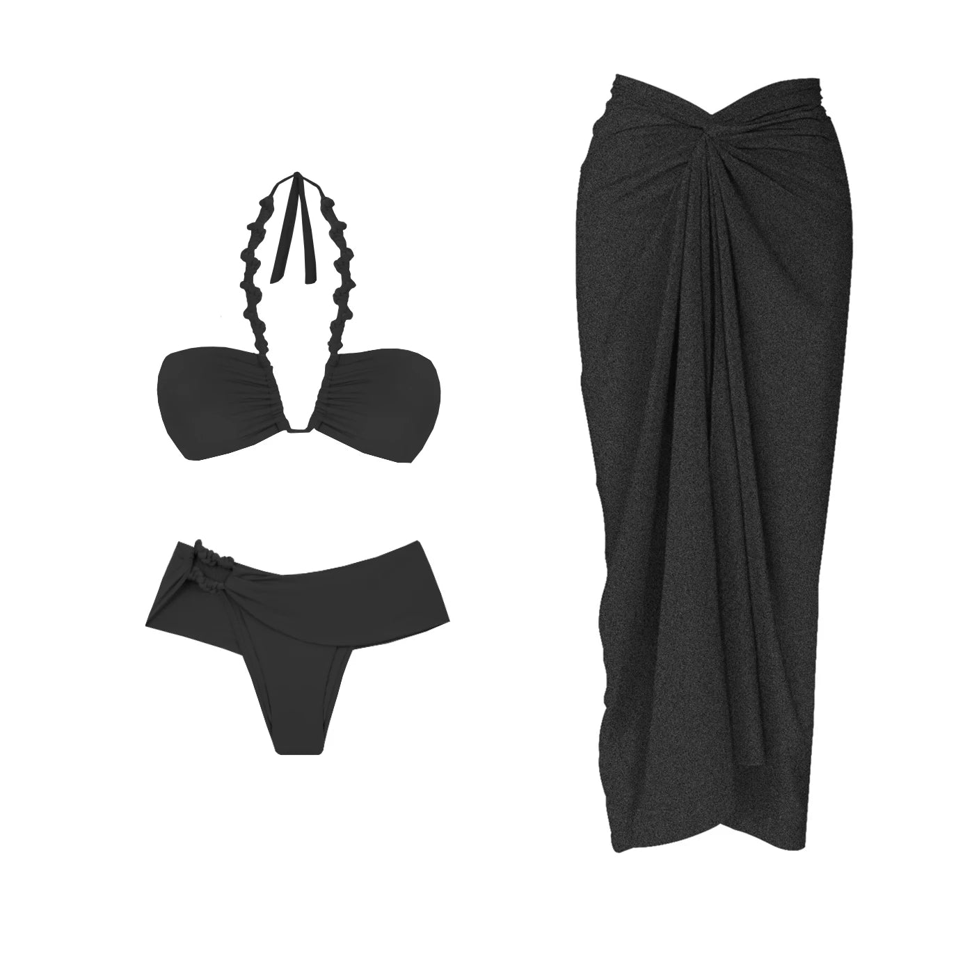 2Pcs Striped Swimsuit With Long Skirt Sexy Women Bikini Push Up Swimwear Halter Biquini Female Bathing Suit Slimming Beachwear