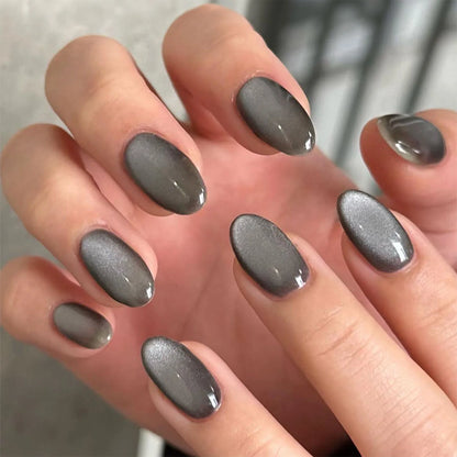 24pcs Round Fake Nails Cat Eye Glitter Press on Nail Full Cover Wearable Artificial Nail Tips for Girls Gifts Free Shipping