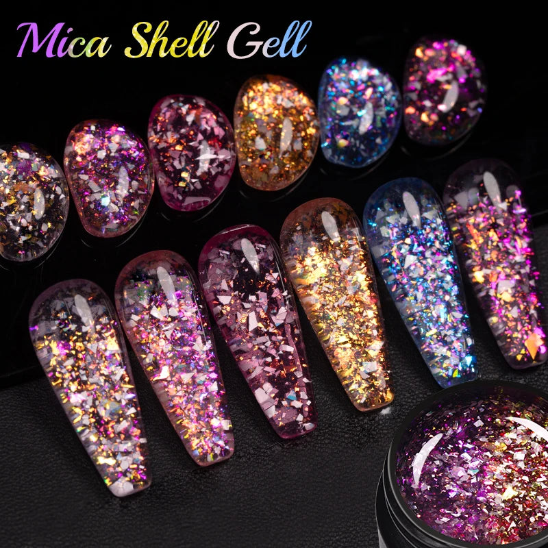 BOZLIN 5ml Sparkling Chameleon Mica Shell Gel Polish Colorful Sequins Manicure Semi Permanent Soak Off Nail Art Gel Varnish
