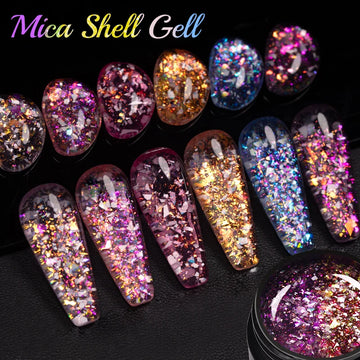 BOZLIN 5ml Sparkling Chameleon Mica Shell Gel Polish Colorful Sequins Manicure Semi Permanent Soak Off Nail Art Gel Varnish