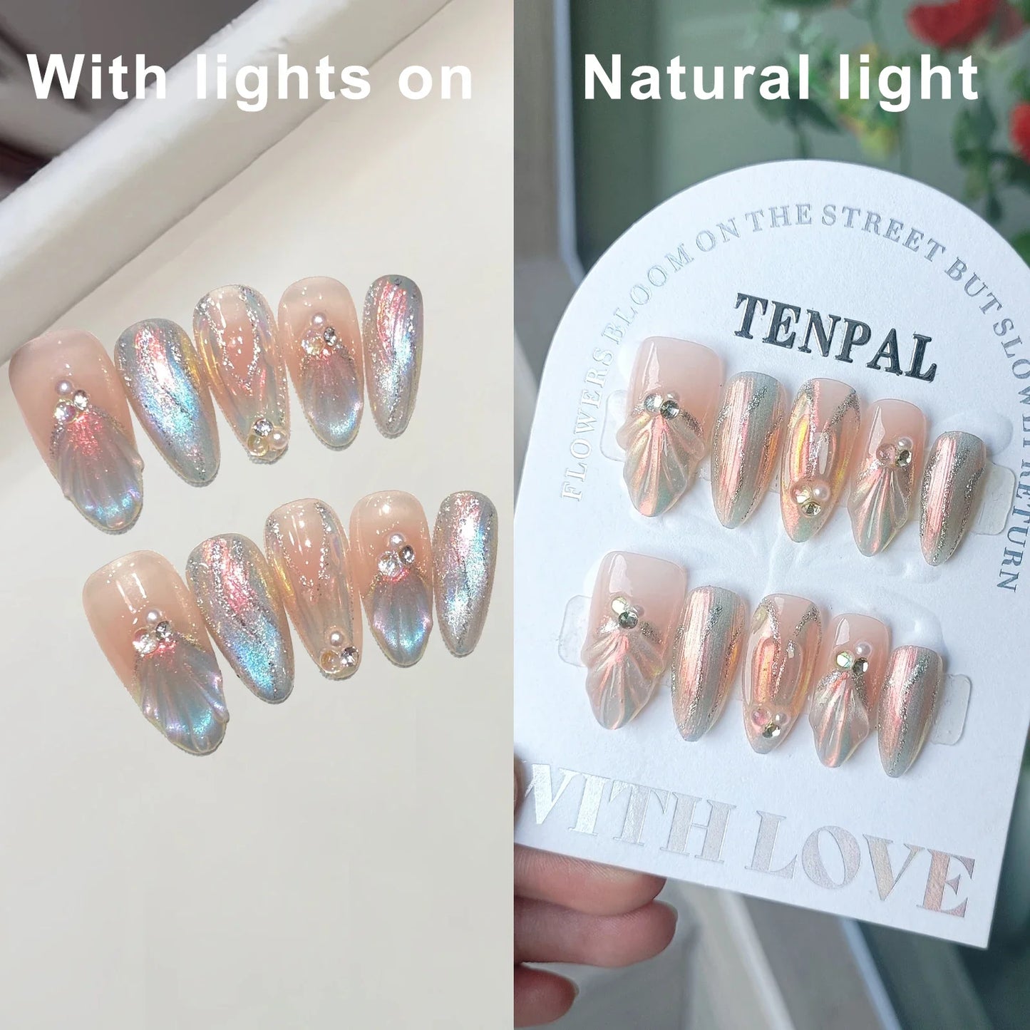 10pc Cat Eye Almond Handmade Press on Nails Light Blue Bow Fake Nails False Nails Artificial Nail Wearable Nail Tips Art Uñas