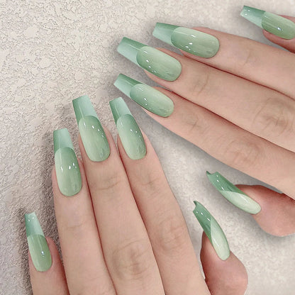 24pcs Blush French False Nails Fashionable Y2k Press On Nails Hand Painted Ballet Fake Nails Fashion Gradient Long Square Nails