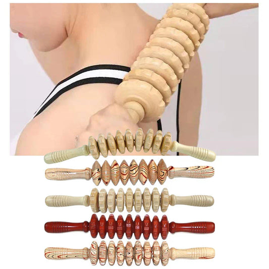 Natural Curved Wooden Massage Roller for Waist and Back, Multi-Functional Body Roller for Cellulite Reduction & Muscle Tension