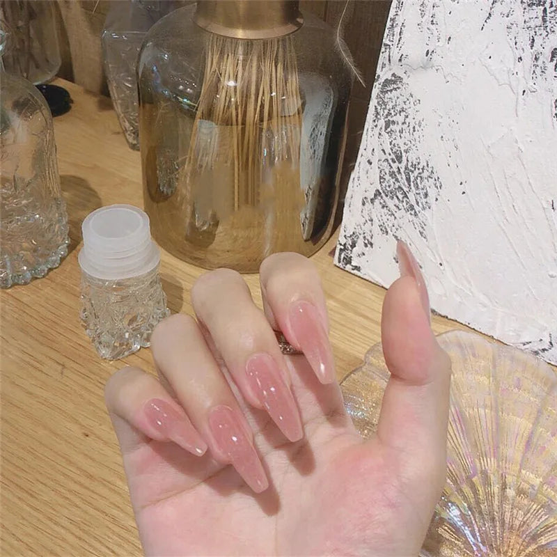 24Pcs Orange Gradient Almond Fake Nails Detachable Simple Pure Color Press On Fake Nails Tips With Glue Long y2k Pink Nails
