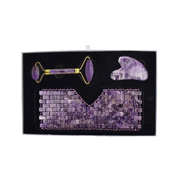 3Pcs Natural Jade Eye Mask Rose Quartz Jade Roller And Guasha Board Massager Set Cold therapy Scraper Skin Care With Box