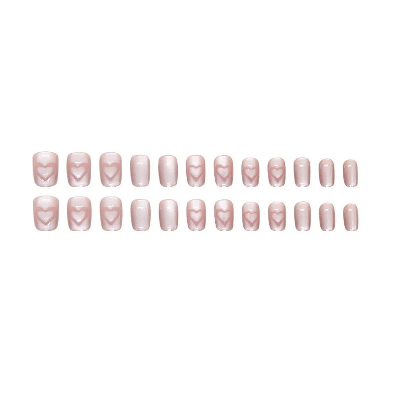 24 pcs short square simple French cat eye love nails +1 nail glue +1 nail file