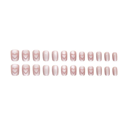 24 pcs short square simple French cat eye love nails +1 nail glue +1 nail file