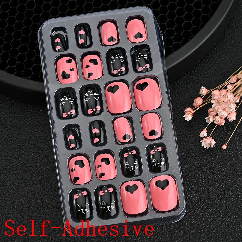 12pcs/Box Children Acrylic Fake Nails Safe Non-Toxic Adhesive Fake Nail DIY Artificial Fingernails for Girls Children's Day Gift
