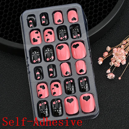 12pcs/Box Children Acrylic Fake Nails Safe Non-Toxic Adhesive Fake Nail DIY Artificial Fingernails for Girls Children's Day Gift