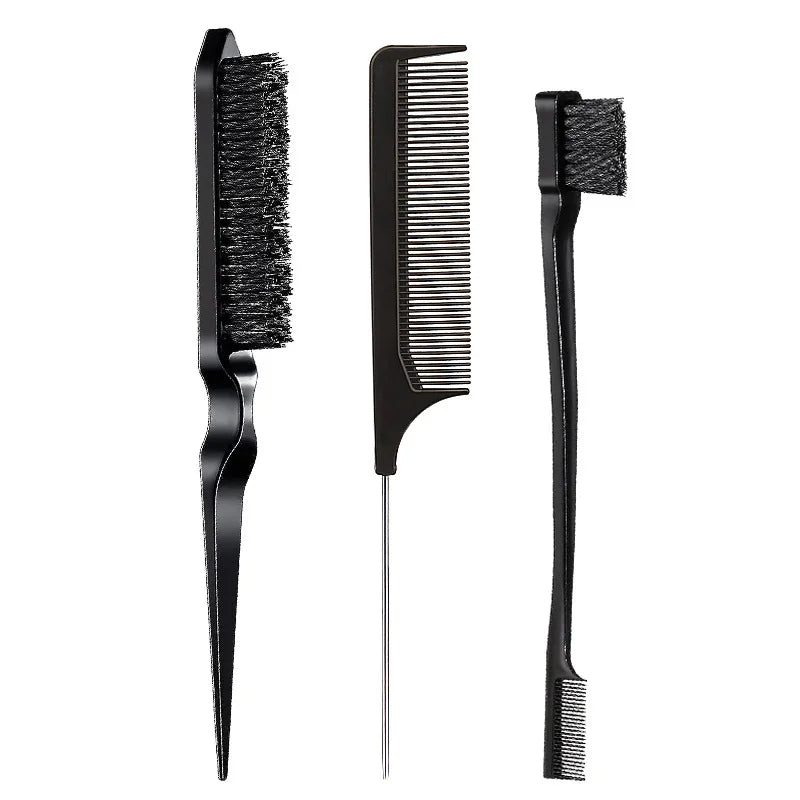 New Three-piece Hair Brush Set Sharp-tail Comb Three-row Hair Comb Steel Needle Mouse Tail Comb Toothbrush Eyebrow Brush Tool