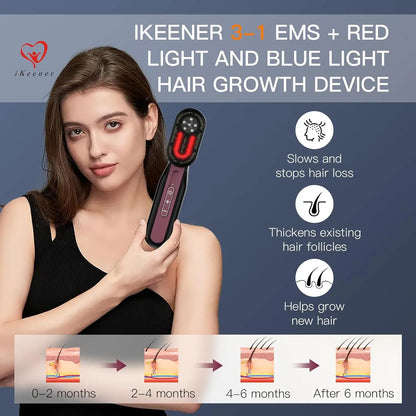 Portable Hair Growth Comb TENS Red and Blue Light Head Massage 3-in-1 Face and Body Hair Growth Comb Laser Hair Loss Prevention