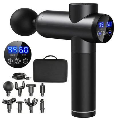 Portable Massage Gun with 8 Heads 99 Speed Levels High Power Muscle Relaxation for Athletes and Fitness Enthusiasts
