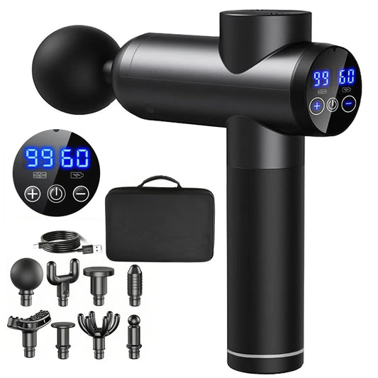 Portable Massage Gun with 8 Heads 99 Speed Levels High Power Muscle Relaxation for Athletes and Fitness Enthusiasts