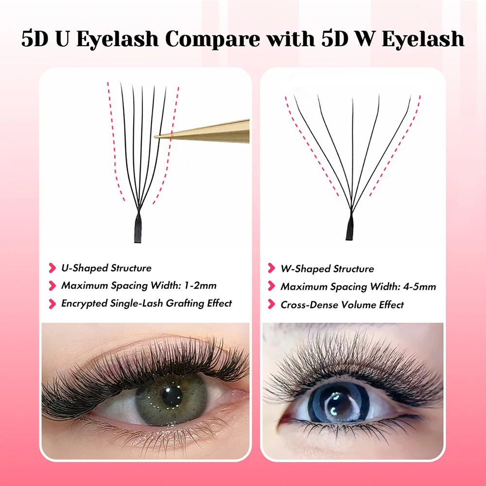 MASSCAKU U Shaped 4D 5D Eyelash Extensions 0.07mm Thickness Rapid Grafting Lightweight Durable Flat Root Lashes Makeup Products
