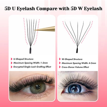 MASSCAKU U Shaped 4D 5D Eyelash Extensions 0.07mm Thickness Rapid Grafting Lightweight Durable Flat Root Lashes Makeup Products