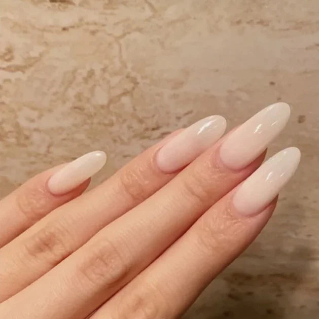 24Pcs Orange Gradient Almond Fake Nails Detachable Simple Pure Color Press On Fake Nails Tips With Glue Long y2k Pink Nails