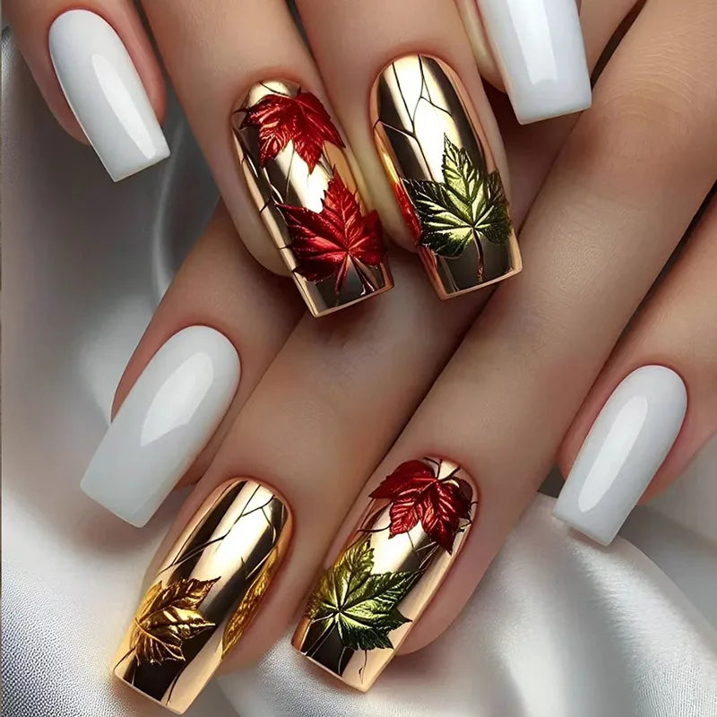 24pcs Press on Nails Flower Design Mid-length Ballet False Nail Fashion Brown Full Cover Manicure Tips Datachable Fake Nails Set