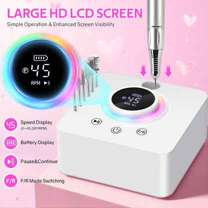 DianaBeauty 45000RPM Rechargeable Nail Drill Machine Nail Polish Polisher Electric Manicure Sander Low Noise Nail Salon Tools