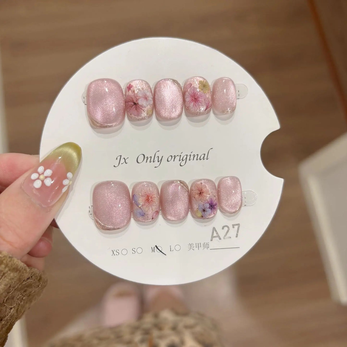 10Pcs Cat Eye Handmade Press on Nails Pink Fake Nails Wearable Stick-on Nails False Nail 네일팁 Uñas Postizas Накладные Ногти