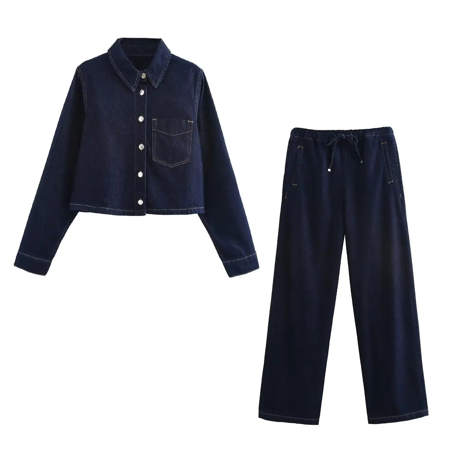 TRAF Women 2024 Autumn New Fashion Tongle Style Long Sleeve Button Shirt with Wide Leg Decoration Loose Long suit Blouses Mujer