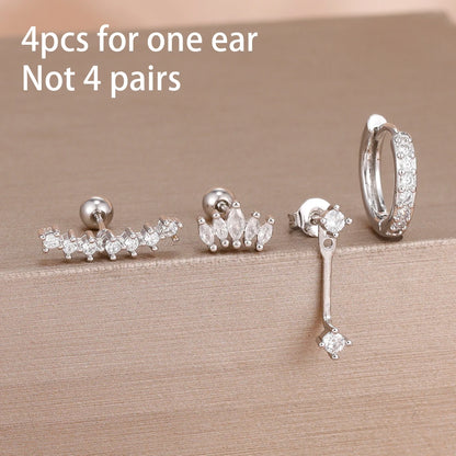 4PCS Stainless Steel Circle Huggie Hoop Earrings Set for Women Gold Color Unique Zircon Flower Stud Earring Piercing Jewelry