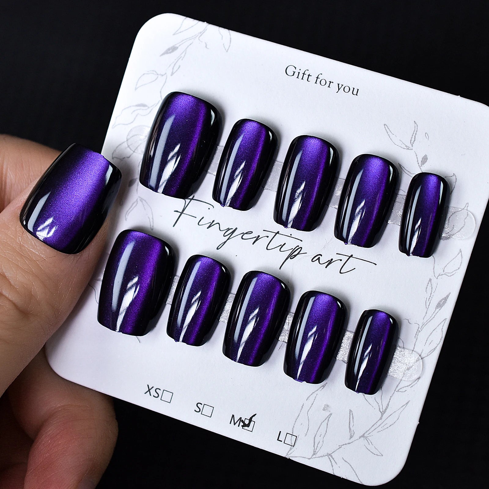 Press on nails 10 pieces charming cat eyes style square 3 sizes to choose from for women and girls