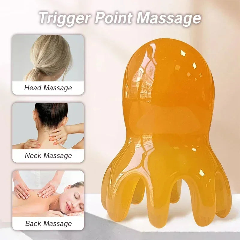 Ergonomic Octopus Head Resin Gua Sha Massager Portable Face Body Scalp Pressure Point Tool Spa Quality Home Travel Use