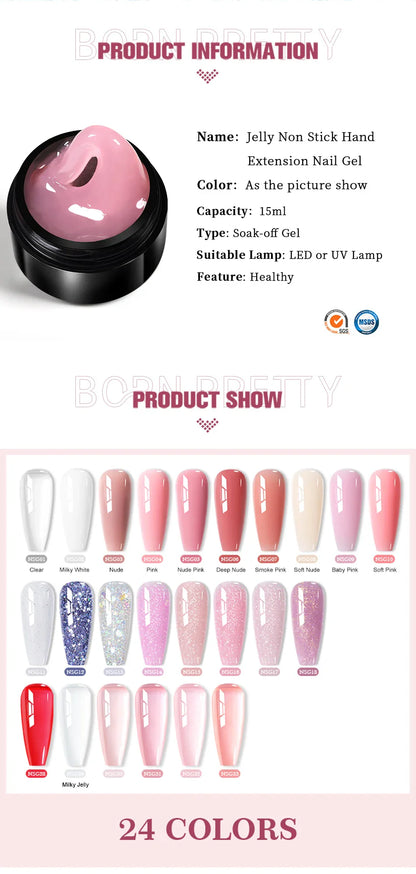 BORN PRETTY 15ml 3D Carving Jelly White Nude Non Stick Hand Solid Extension Nail Gel Polish Flower Acrylic Nail Art Building Gel