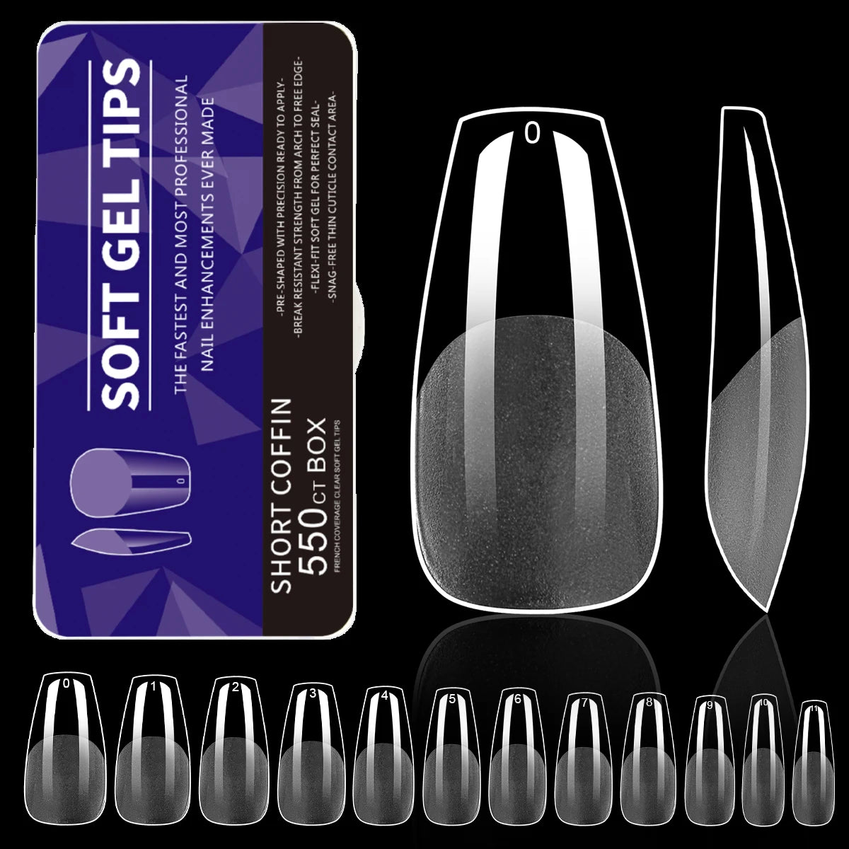 550Pcs Transparent Acrylic Fake Nails Full Half Cover Nail Tips Handmade Press On Nails 9 Styles Soft Gel Tips For Nail DIY