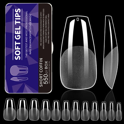 550Pcs Transparent Acrylic Fake Nails Full Half Cover Nail Tips Handmade Press On Nails 9 Styles Soft Gel Tips For Nail DIY