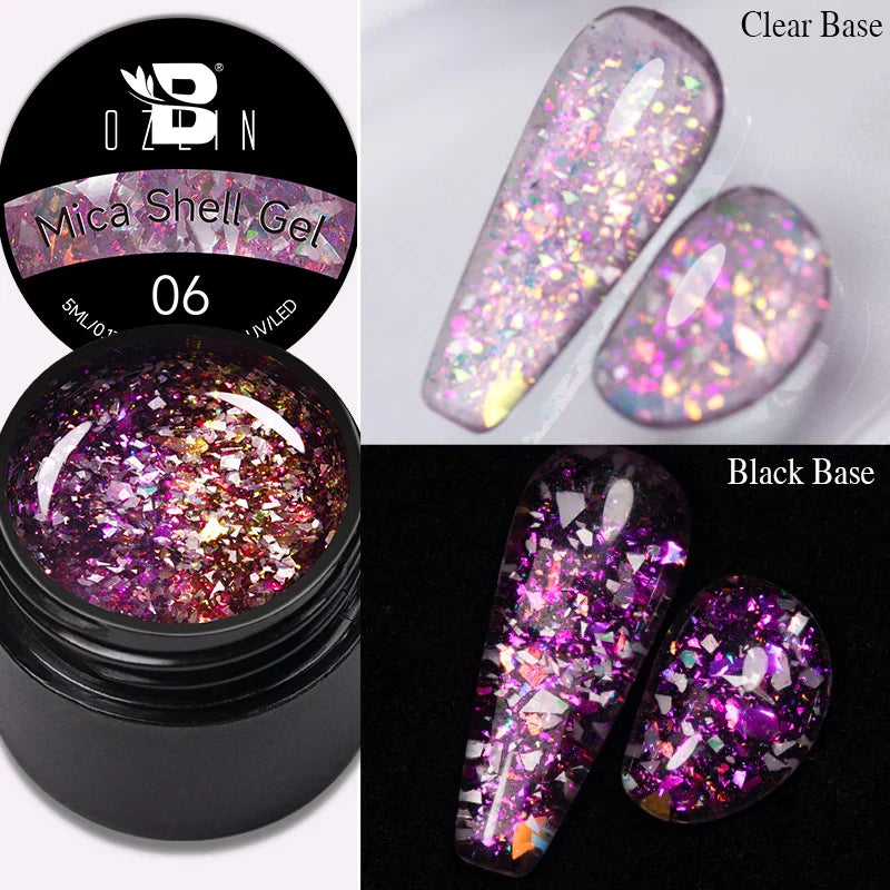 BOZLIN 5ml Sparkling Chameleon Mica Shell Gel Polish Colorful Sequins Manicure Semi Permanent Soak Off Nail Art Gel Varnish
