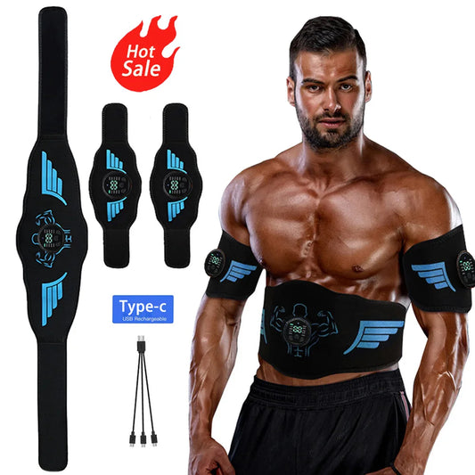 EMS Abdominal Toning Belt Muscle Toner Abs Trainer Electric USB Recharge Body Waist Massager Weight Loss Fitness Equiment Unisex