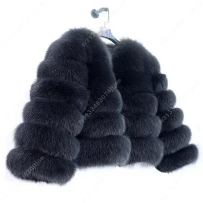 NEW Long Sleeve Faux Fur Coat 2025 Winter Women Fashion Thick Warm Fuzzy Coat Outerwear Female Gray/Black Fake Fur Jacket