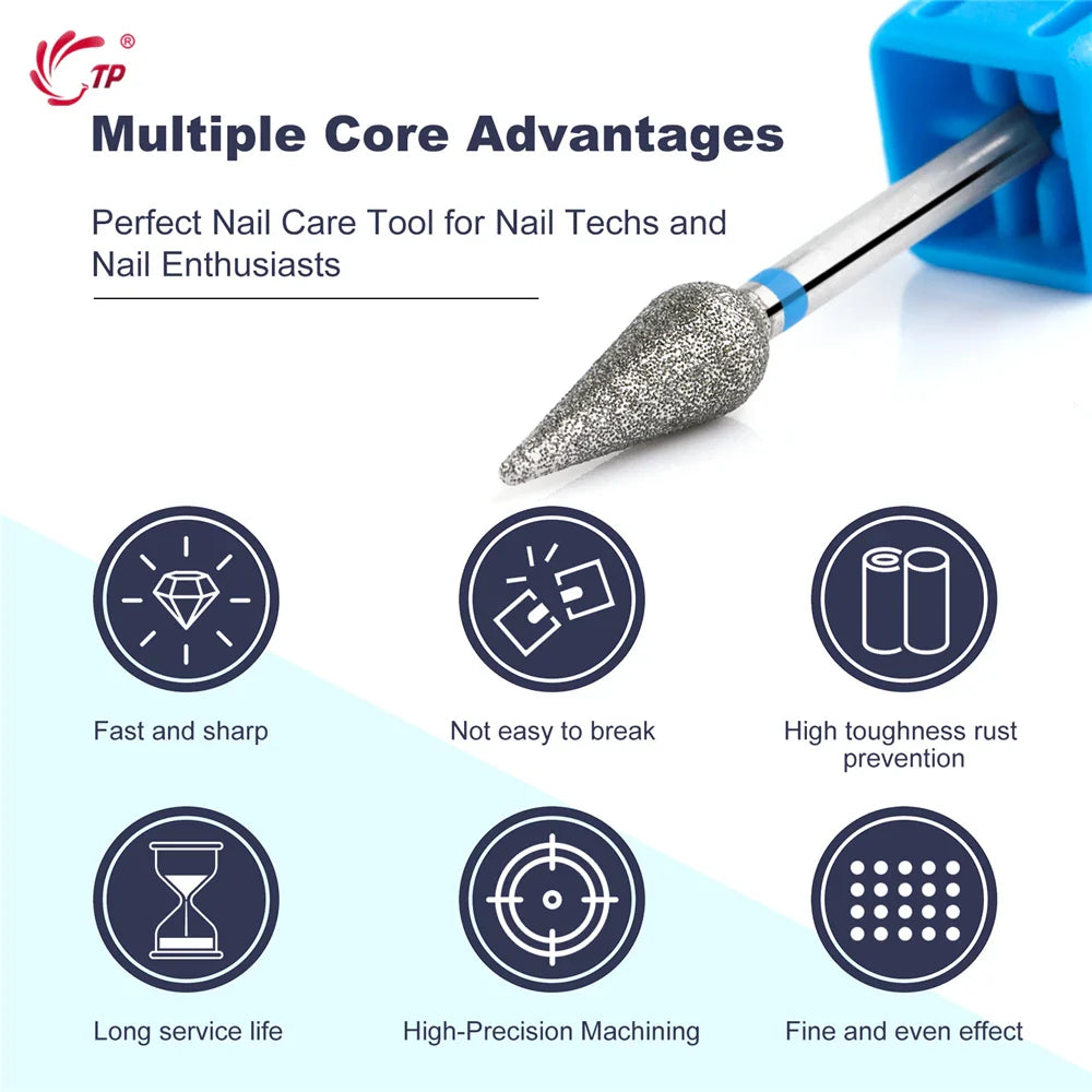 TP 3pcs/set Flame Diamond Nail Drill Bits 3/32'' Russian Electric File Bits Milling Cutter for Manicure Cuticle Remove Nail Tool