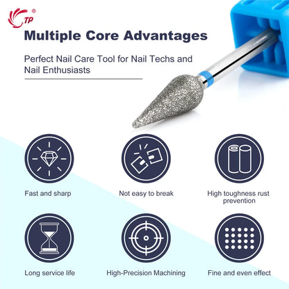 TP 3pcs/set Flame Diamond Nail Drill Bits 3/32'' Russian Electric File Bits Milling Cutter for Manicure Cuticle Remove Nail Tool